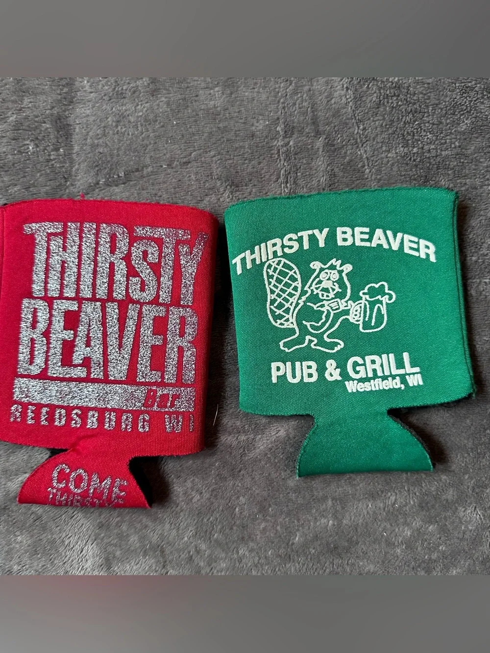 Lot 2 Thirsty Beaver Bar Koozies Reedsburg Westfield Wisconsin WI Tavern Beer